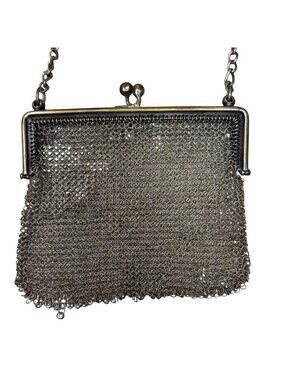 Vintage Metal Mesh Coin Purse Art Deco Chain Strap Kisslock Closure 4" READ